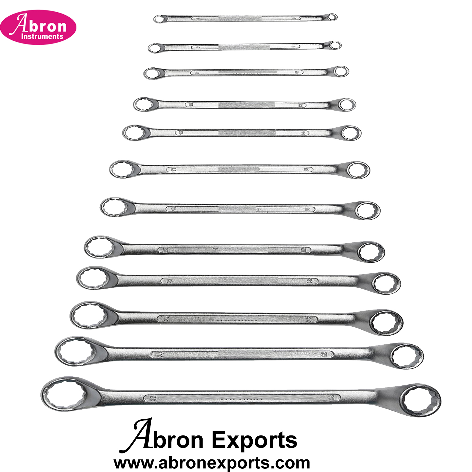 spanner both ends ring closed set of 8pc sizes 6x7 8x9 10x11mm 12x13 14x15 16x17 18x19 20x22 21x23 24x27 25x28 30x32mm taparia abron AT-49SR12